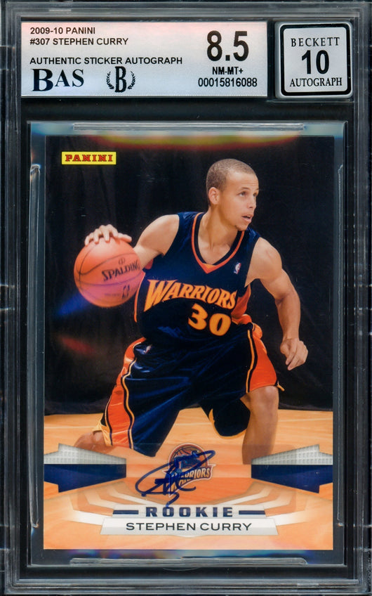 Stephen Curry Autographed 2009-10 Panini Rookie Card #307 Golden State Warriors BGS 8.5 Auto Grade Gem Mint 10 Beckett BAS #15816088