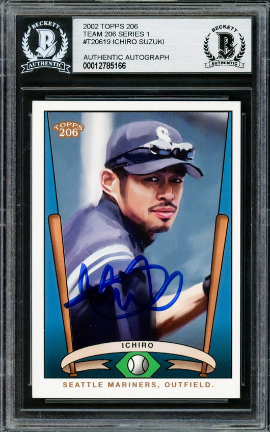 Ichiro Suzuki Autographed 2002 Topps 206 Card #T206-19 Seattle Mariners Beckett BAS Stock #220253