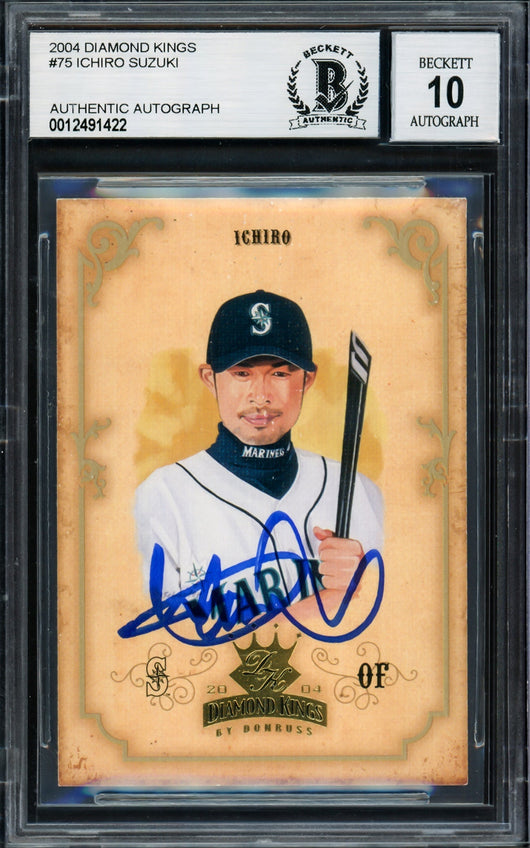 Ichiro Suzuki Autographed 2004 Donruss Diamond Kings Card #75 Seattle Mariners Auto Grade Gem Mint 10 Beckett BAS Stock #220264