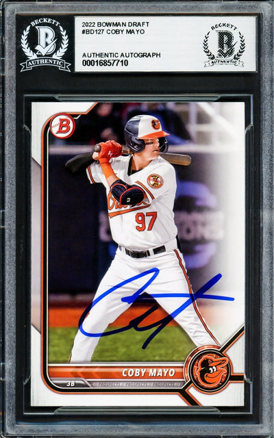 Coby Mayo Autographed 2022 Bowman Draft Rookie Card #BD127 Baltimore Orioles Beckett BAS