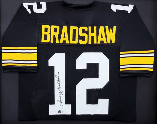 Pittsburgh Steelers Terry Bradshaw Autographed Framed Black Jersey Beckett BAS Stock #206949