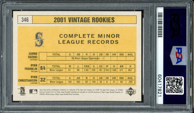 Ichiro Suzuki Autographed 2001 UD Vintage Rookie Card #346 Seattle Mariners PSA 9 Auto Grade Gem Mint 10 PSA/DNA Stock #208004