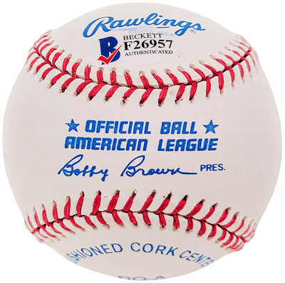 Tommy Tom Henrich Autographed Official AL Baseball New York Yankees Beckett BAS #F26957