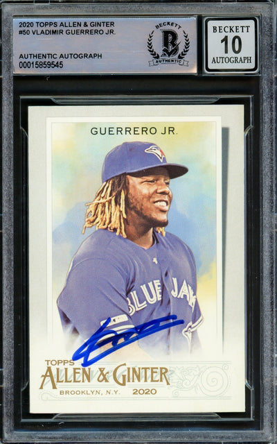 Vladimir Guerrero Jr. Autographed 2020 Topps Allen & Ginter Card #50 Toronto Blue Jays Auto Grade Gem Mint 10 Beckett BAS #15859545