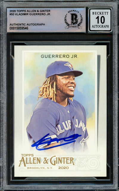 Vladimir Guerrero Jr. Autographed 2020 Topps Allen & Ginter Card #50 Toronto Blue Jays Auto Grade Gem Mint 10 Beckett BAS #15859546
