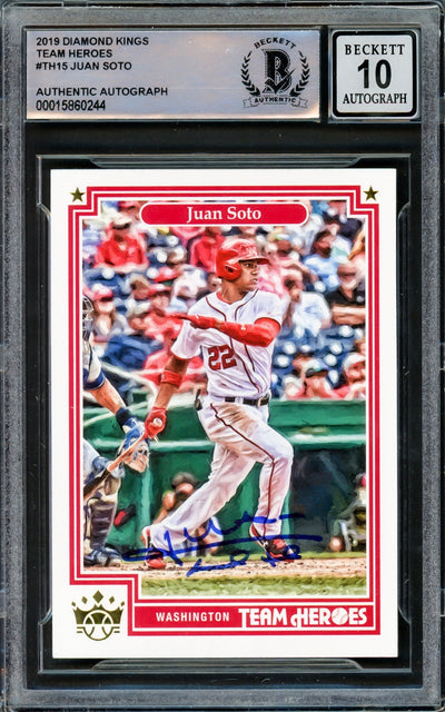 Juan Soto Autographed 2019 Donruss Diamond Kings Team Heroes Card #TH-15 Washington Nationals Auto Grade Gem Mint 10 Beckett BAS #15860244