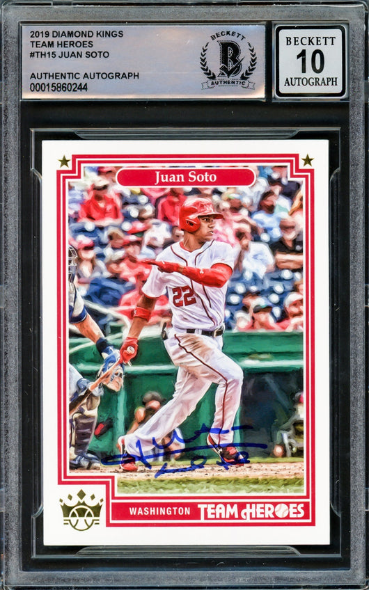 Juan Soto Autographed 2019 Donruss Diamond Kings Team Heroes Card #TH-15 Washington Nationals Auto Grade Gem Mint 10 Beckett BAS #15860244