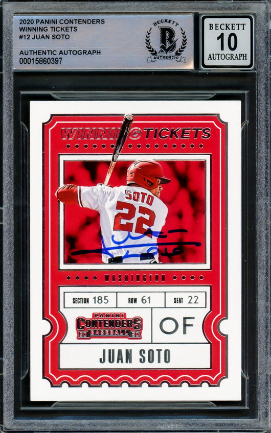 Juan Soto Autographed 2020 Panini Contenders Winning Tickets Card #WT-12 Washington Nationals Auto Grade Gem Mint 10 Beckett BAS #15860397