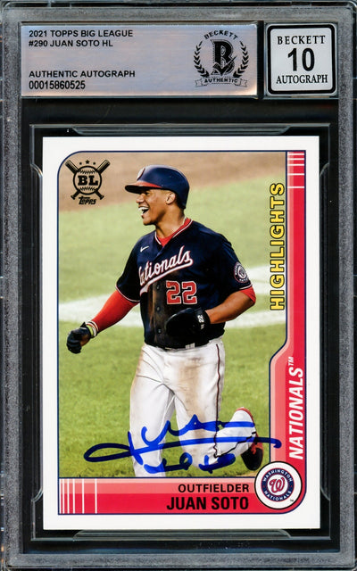 Juan Soto Autographed 2021 Topps Big League Card #290 Washington Nationals Auto Grade Gem Mint 10 Beckett BAS #15860525