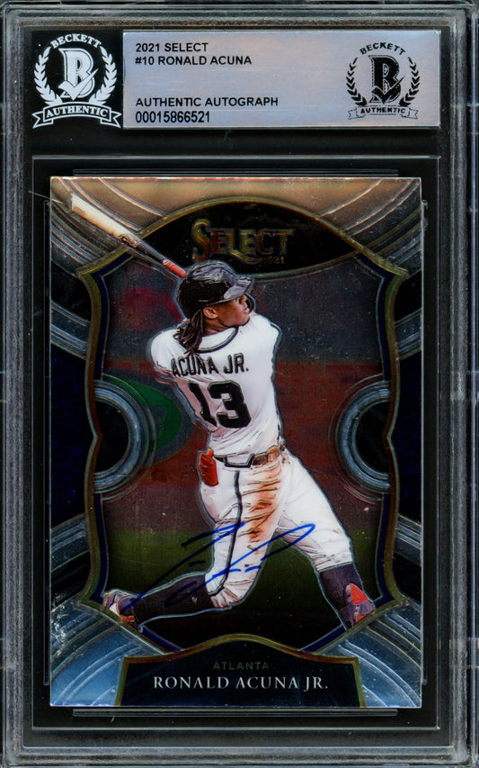 Ronald Acuna Jr. Autographed 2021 Panini Select Card #10 Atlanta Braves Beckett BAS #15866521