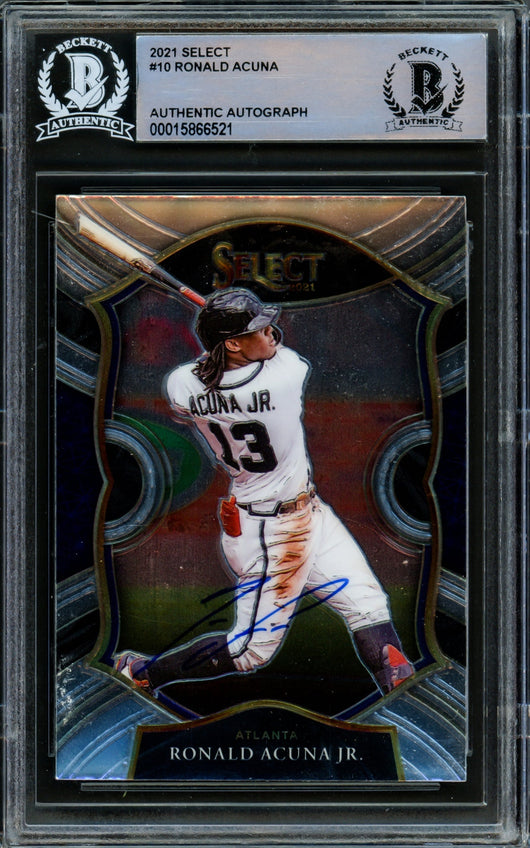 Ronald Acuna Jr. Autographed 2021 Panini Select Card #10 Atlanta Braves Beckett BAS #15866521