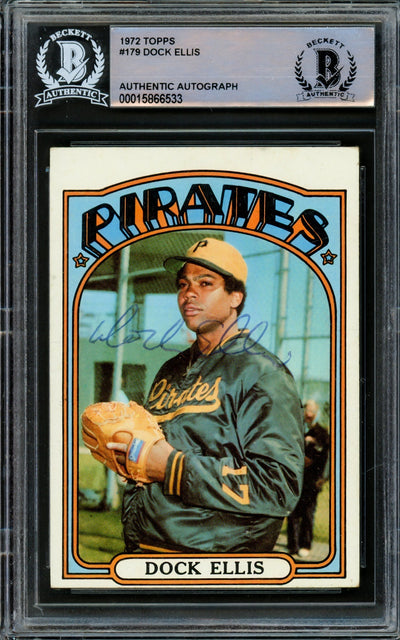 Dock Ellis Autographed 1972 Topps Card #179 Pittsburgh Pirates Beckett BAS #15866533