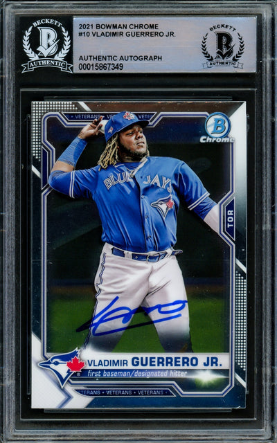 Vladimir Guerrero Jr. Autographed 2021 Bowman Chrome Card #10 Toronto Blue Jays Beckett BAS #15867349