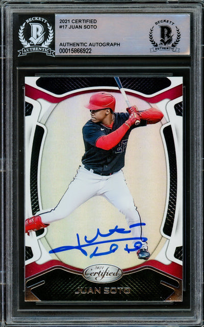 Juan Soto Autographed 2021 Panini Certified Card #17 Washington Nationals Beckett BAS #15866922