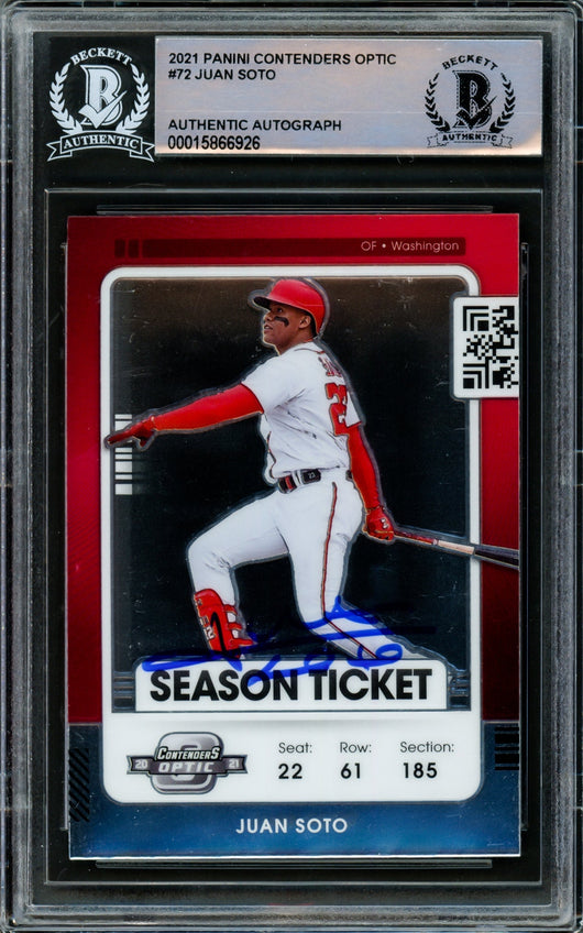 Juan Soto Autographed 2021 Panini Contenders Optic Card #72 Washington Nationals Beckett BAS #15866926