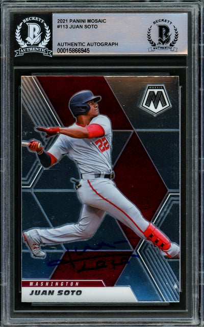 Juan Soto Autographed 2021 Panini Mosaic Card #113 Washington Nationals Beckett BAS #15866945