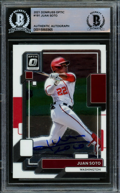 Juan Soto Autographed 2021 Donruss Optic Card #191 Washington Nationals Beckett BAS #15866965