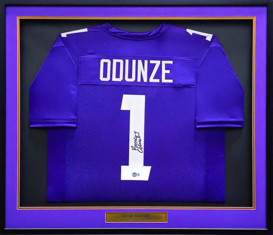 Washington Huskies Rome Odunze Autographed Framed Purple Jersey Beckett BAS Witness