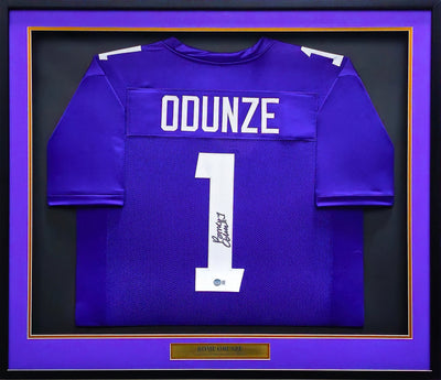 Washington Huskies Rome Odunze Autographed Framed Purple Jersey Beckett BAS Witness
