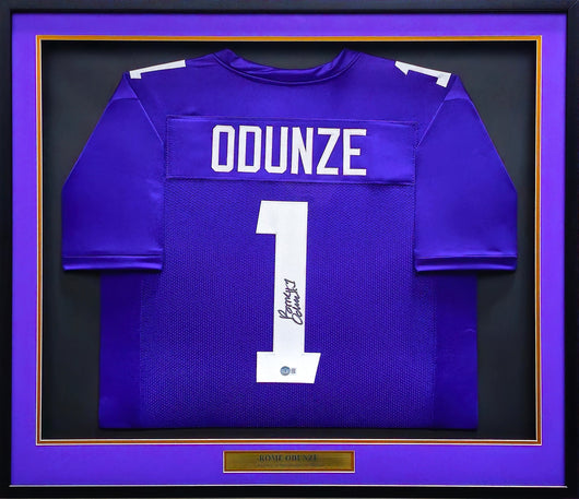 Washington Huskies Rome Odunze Autographed Framed Purple Jersey Beckett BAS Witness