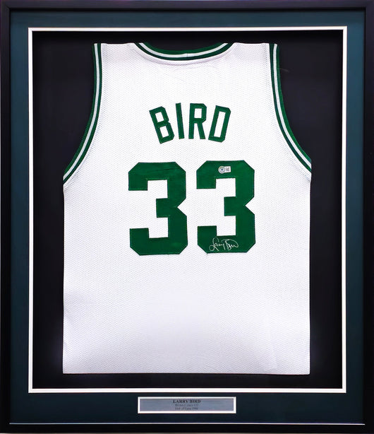 Boston Celtics Larry Bird Autographed Framed White Jersey Beckett BAS