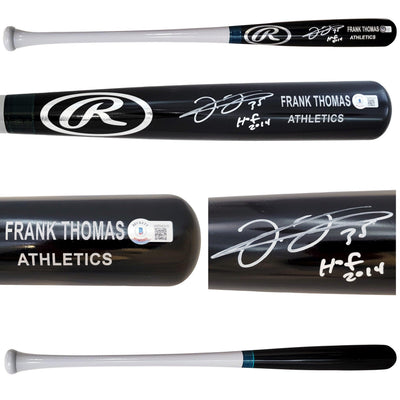 Frank Thomas Autographed Black Rawlings Game Model Bat Oakland A's Engraving "HOF 2014" Beckett BAS Witness Stock #208243