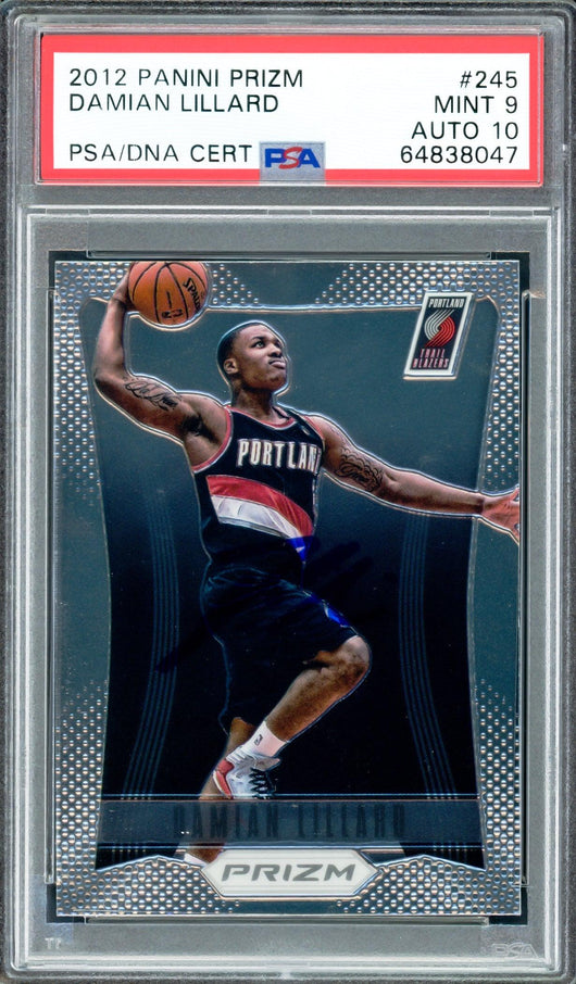 Damian Lillard Autographed 2012 Panini Prizm Rookie Card #245 Portland Trail Blazers PSA 9 Auto Grade Gem Mint 10 On Card PSA/DNA #64838047
