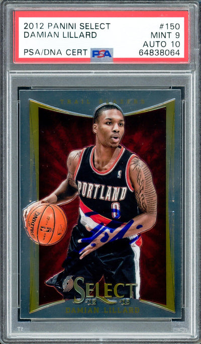 Damian Lillard Autographed 2012 Panini Select Rookie Card #150 Portland Trail Blazers PSA 9 Auto Grade Gem Mint 10 On Card PSA/DNA #64838064