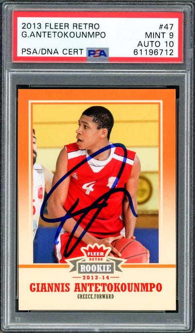 Giannis Antetokounmpo Autographed 2013 Fleer Retro Rookie Card #47 Milwaukee Bucks PSA 9 Auto Grade Gem Mint 10 PSA/DNA #61196712