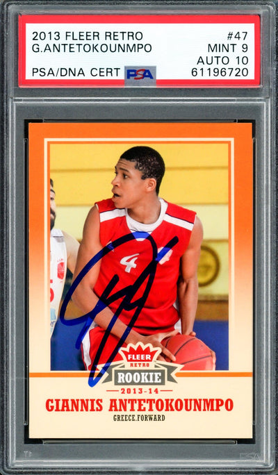 Giannis Antetokounmpo Autographed 2013 Fleer Retro Rookie Card #47 Milwaukee Bucks PSA 9 Auto Grade Gem Mint 10 PSA/DNA #61196720