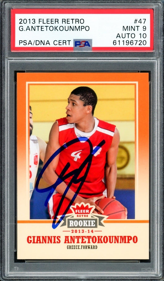 Giannis Antetokounmpo Autographed 2013 Fleer Retro Rookie Card #47 Milwaukee Bucks PSA 9 Auto Grade Gem Mint 10 PSA/DNA #61196720
