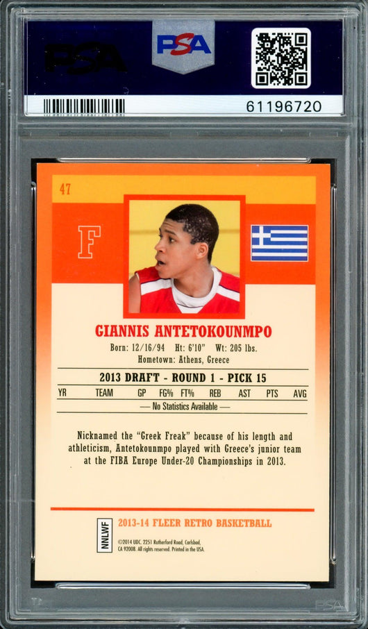 Giannis Antetokounmpo Autographed 2013 Fleer Retro Rookie Card #47 Milwaukee Bucks PSA 9 Auto Grade Gem Mint 10 PSA/DNA #61196720
