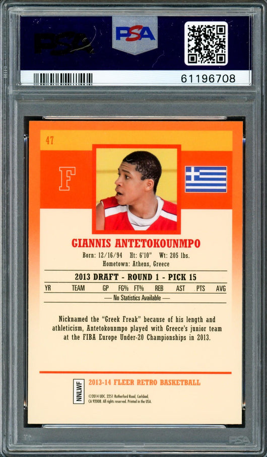 Giannis Antetokounmpo Autographed 2013 Fleer Retro Rookie Card #47 Milwaukee Bucks PSA 9 Auto Grade Mint 9 PSA/DNA #61196708