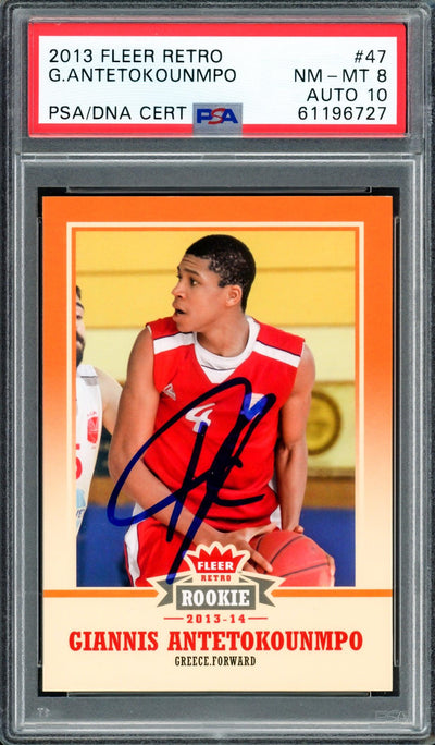 Giannis Antetokounmpo Autographed 2013 Fleer Retro Rookie Card #47 Milwaukee Bucks PSA 8 Auto Grade Gem Mint 10 PSA/DNA #61196727