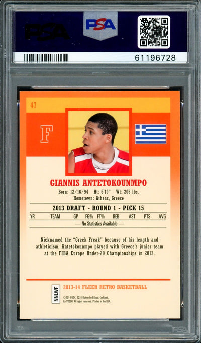 Giannis Antetokounmpo Autographed 2013 Fleer Retro Rookie Card #47 Milwaukee Bucks Auto Grade Mint 9 PSA/DNA #61196728