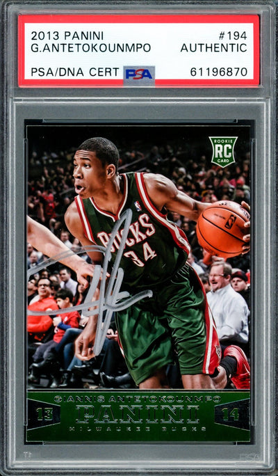 Giannis Antetokounmpo Autographed 2013 Panini Rookie Card #194 Milwaukee Bucks PSA/DNA #61196870