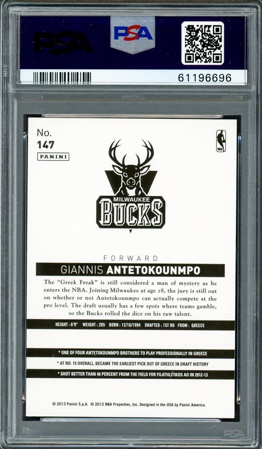 Giannis Antetokounmpo Autographed 2013 Panini NBA China Rookie Card #147 Milwaukee Bucks PSA 9 Auto Grade Mint 9 PSA/DNA #61196696