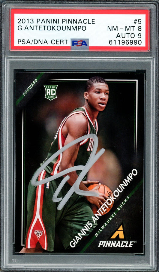 Giannis Antetokounmpo Autographed 2013 Panini Pinnacle Rookie Card #5 Milwaukee Bucks PSA 8 Auto Grade Mint 9 PSA/DNA #61196990