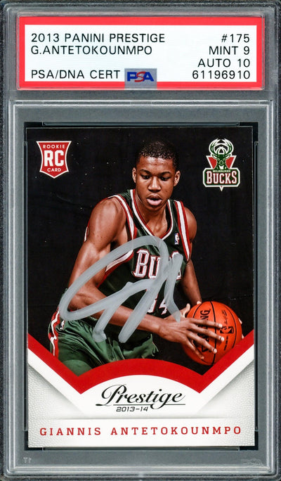 Giannis Antetokounmpo Autographed 2013 Panini Prestige Rookie Card #175 Milwaukee Bucks PSA 9 Auto Grade Gem Mint 10 PSA/DNA #61196910