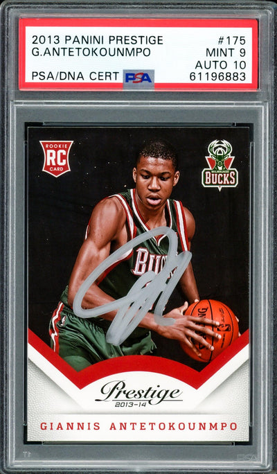 Giannis Antetokounmpo Autographed 2013 Panini Prestige Rookie Card #175 Milwaukee Bucks PSA 9 Auto Grade Gem Mint 10 PSA/DNA #61196883