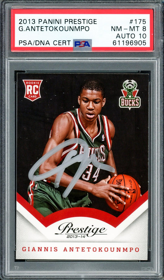 Giannis Antetokounmpo Autographed 2013 Panini Prestige Rookie Card #175 Milwaukee Bucks PSA 8 Auto Grade Gem Mint 10 PSA/DNA #61196905