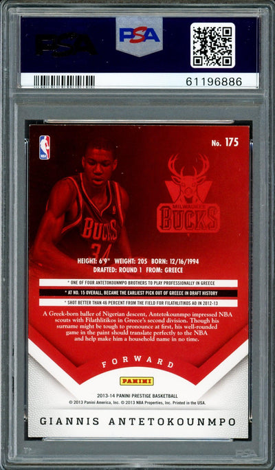 Giannis Antetokounmpo Autographed 2013 Panini Prestige Rookie Card #175 Milwaukee Bucks PSA 8 Auto Grade Gem Mint 10 PSA/DNA #61196886
