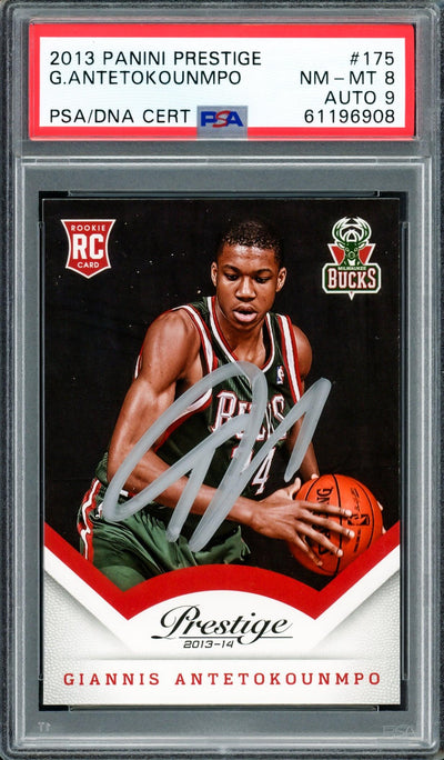 Giannis Antetokounmpo Autographed 2013 Panini Prestige Rookie Card #175 Milwaukee Bucks PSA 8 Auto Grade Mint 9 PSA/DNA #61196908