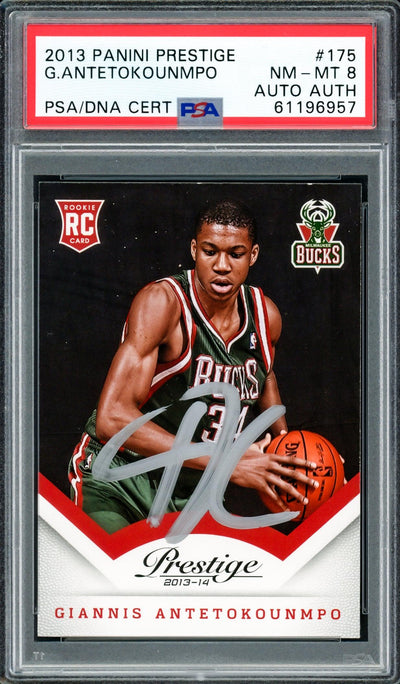 Giannis Antetokounmpo Autographed 2013 Panini Prestige Rookie Card #175 Milwaukee Bucks PSA 8 PSA/DNA #61196957