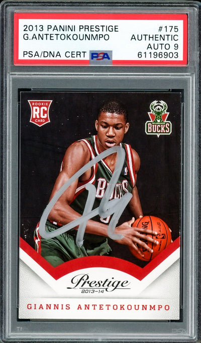 Giannis Antetokounmpo Autographed 2013 Panini Prestige Rookie Card #175 Milwaukee Bucks Auto Grade Mint 9 PSA/DNA #61196903