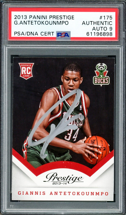 Giannis Antetokounmpo Autographed 2013 Panini Prestige Rookie Card #175 Milwaukee Bucks Auto Grade Mint 9 PSA/DNA #61196898