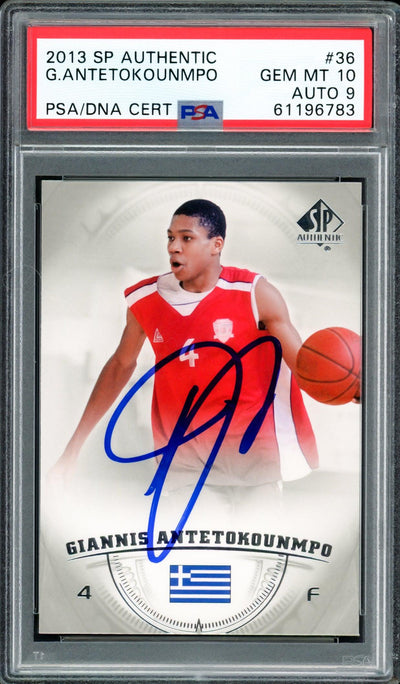 Giannis Antetokounmpo Autographed 2013 SP Authentic Rookie Card #36 Milwaukee Bucks PSA 10 Auto Grade Mint 9 PSA/DNA #61196783