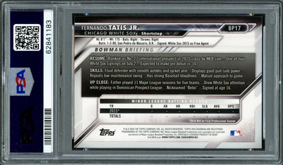 Fernando Tatis Jr. Autographed 2016 Bowman Prospects Yellow Rookie Card #BP17 San Diego Padres PSA 9 Auto Grade Gem Mint 10 PSA/DNA #62841183