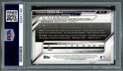 Fernando Tatis Jr. Autographed 2016 Bowman Prospects Yellow Rookie Card #BP17 San Diego Padres PSA 8 Auto Grade Gem Mint 10 PSA/DNA #62841180