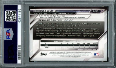 Fernando Tatis Jr. Autographed 2016 Bowman Prospects Yellow Rookie Card #BP17 San Diego Padres PSA 5 Auto Grade Gem Mint 10 PSA/DNA #62841186